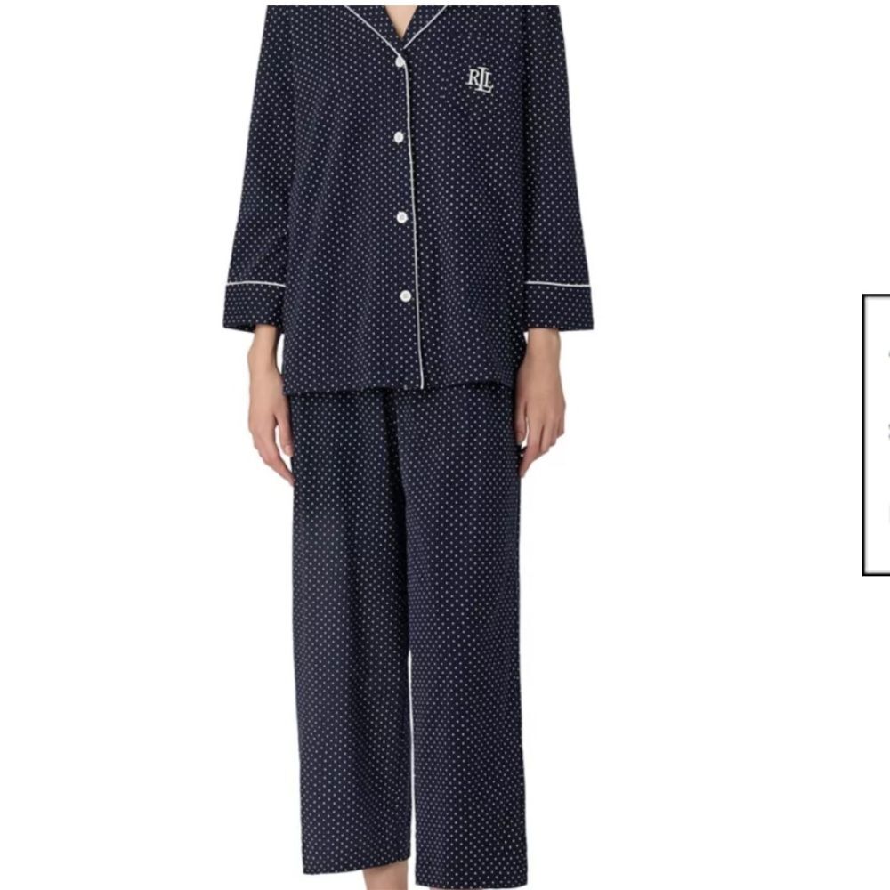 Ralph Lauren Navy and White Polka Dot Pajama Set